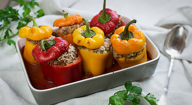 Gefüllte Paprika mit Faschiertem und Reis